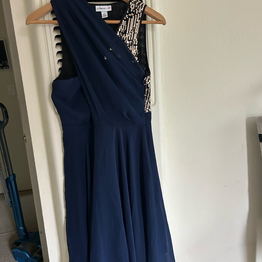 3.1 Phillip Lim One Shoulder Navy Dress with Sequin Accents